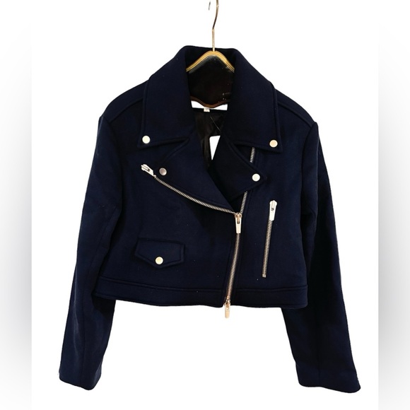 A.L.C | Oxford Jacket In Navy Blue Size 8 NEW Moto Cropped - Picture 3 of 8